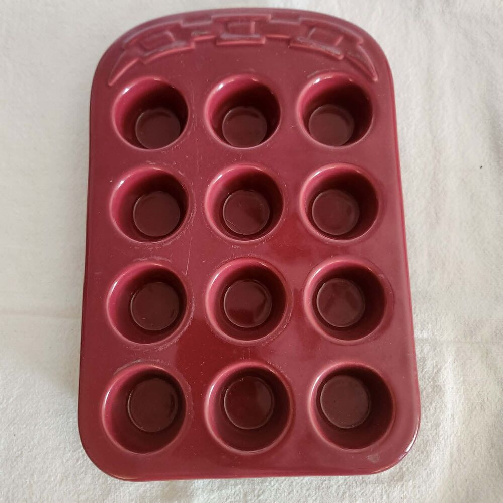 Longaberger Woven Traditions Paprika Red Pottery 12 Mini Muffin Pan Bakeware